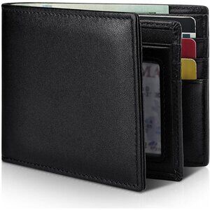 Men's Classic Holders Bifold Wallet Card Black Genuine Leather 2 Cash Pockets